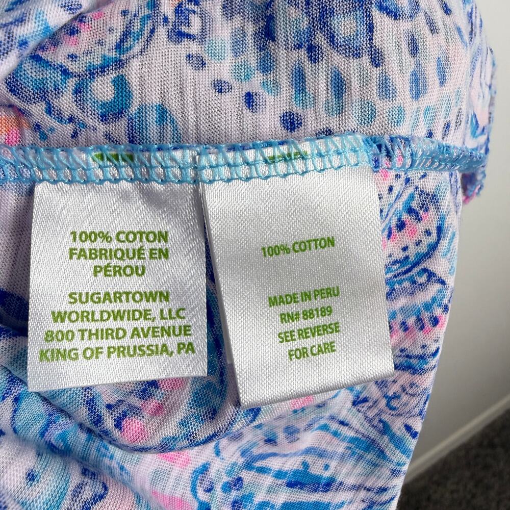 Lilly Pulitzer Etta V-Neck Tee Blue Grotto turtle print size L NWT coastal top - Picture 11 of 11